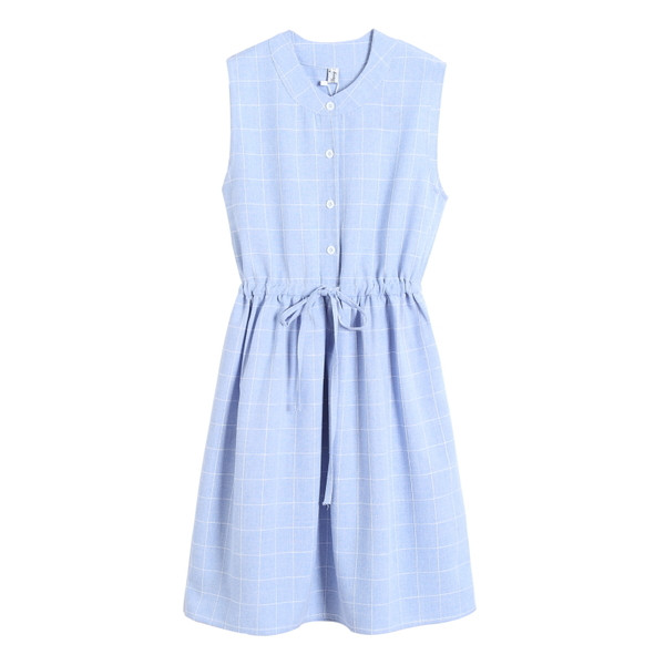 Rochie casual de dama cu talie inalta in albastru