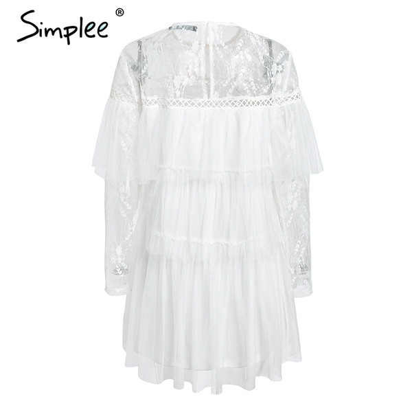 Rochie moderna de dama cu maneci lungi si dantela in alb