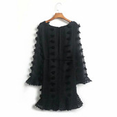 Rochie elegantă de damă cu mâneci lungi în alb-negru