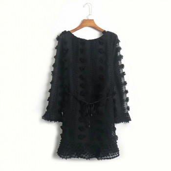 Rochie elegantă de damă cu mâneci lungi în alb-negru