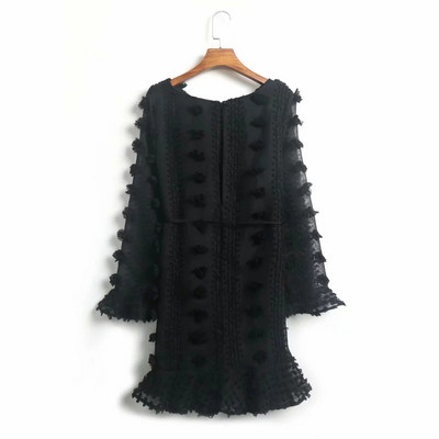 Rochie elegantă de damă cu mâneci lungi în alb-negru