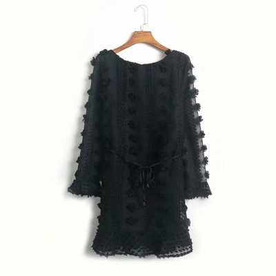 Rochie elegantă de damă cu mâneci lungi în alb-negru