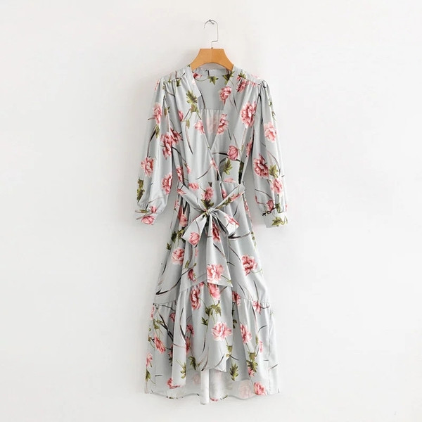 Rochie moderna de dama cu nuante florale in albastru