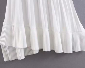 Fusta de dama plisata cu talie elastica in culoarea alba