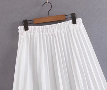 Fusta de dama plisata cu talie elastica in culoarea alba