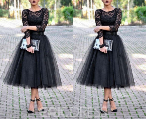 Rochie elegantă de damă cu mâneci lungi și dantelă de culoare neagră