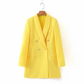 Geaca eleganta de dama cu inchidere dubla de culoare galbena