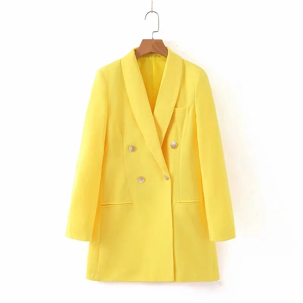 Geaca eleganta de dama cu inchidere dubla de culoare galbena