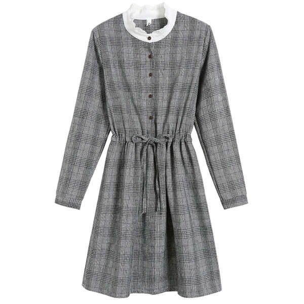 Alkalmi női ruha szürke színben, magas derékkal