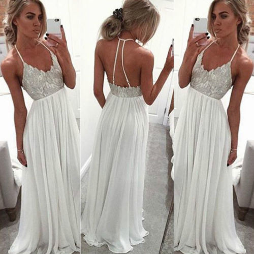 Rochie elegantă de damă, cu bretele subțiri, în culoarea albă