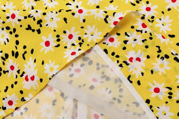 Fusta de dama modern model nou cu motive florale in galben