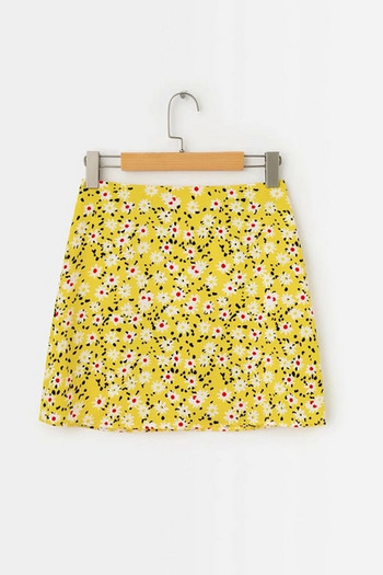 Fusta de dama modern model nou cu motive florale in galben