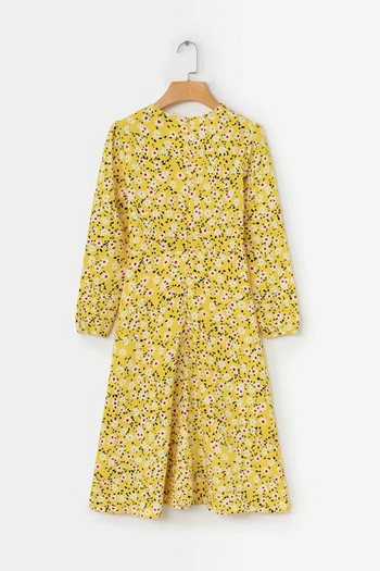 Modern női ruha virágos motívumokkal, sárga színben