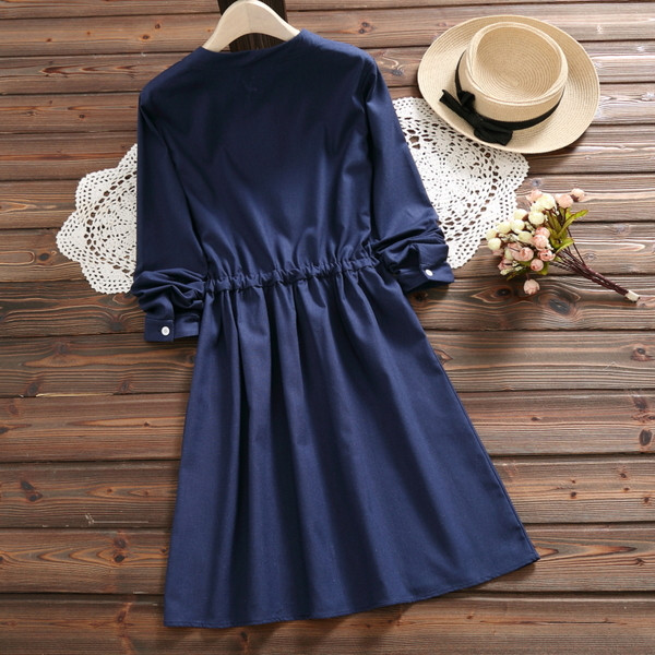 Rochie casual de dama in doua culori - bej si albastru