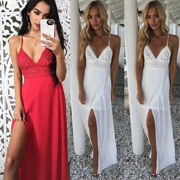 Modern női ruha vékony fehér és piros pántokkal