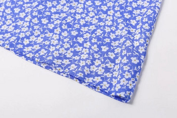 Rochie casual de dama cu bretele subtiri si motive florale in albastru