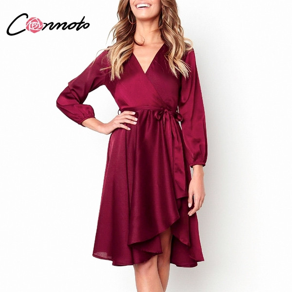 Rochie moderna de dama cu maneci lungi si decolteu in V in doua culori