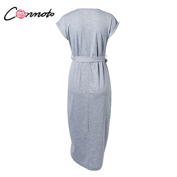 Alkalmi női ruha rövid ujjú, szürke O-nyakkal