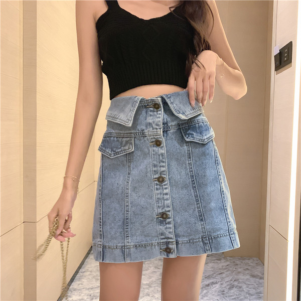 Fusta de damă din denim cu talie înaltă, cu mărimi până la 5XL