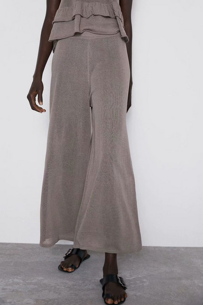 Дамски дълъг панталон в сив цвят - широк модел