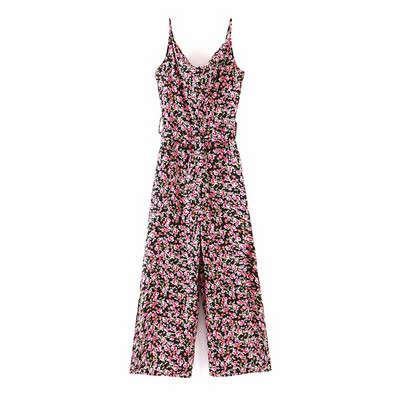 Salopeta lunga cu bretele subtiri cu model floral