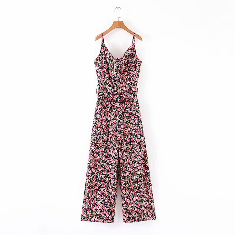 Salopeta lunga cu bretele subtiri cu model floral