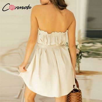 Rochie casual de dama cu umerii goi si cravate in doua culori