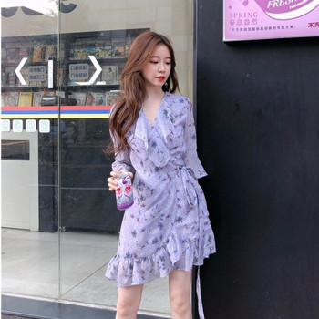 Rochie casual de dama cu model floral in mov