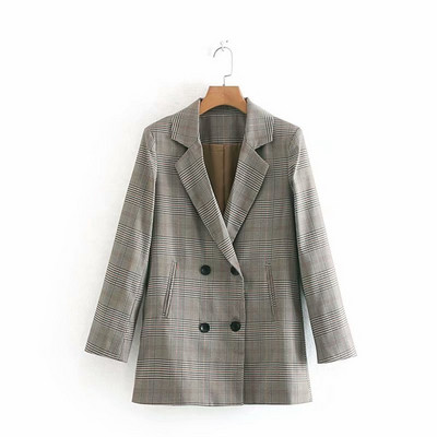 Geaca dama in carouri cu nasturi si maneci lungi