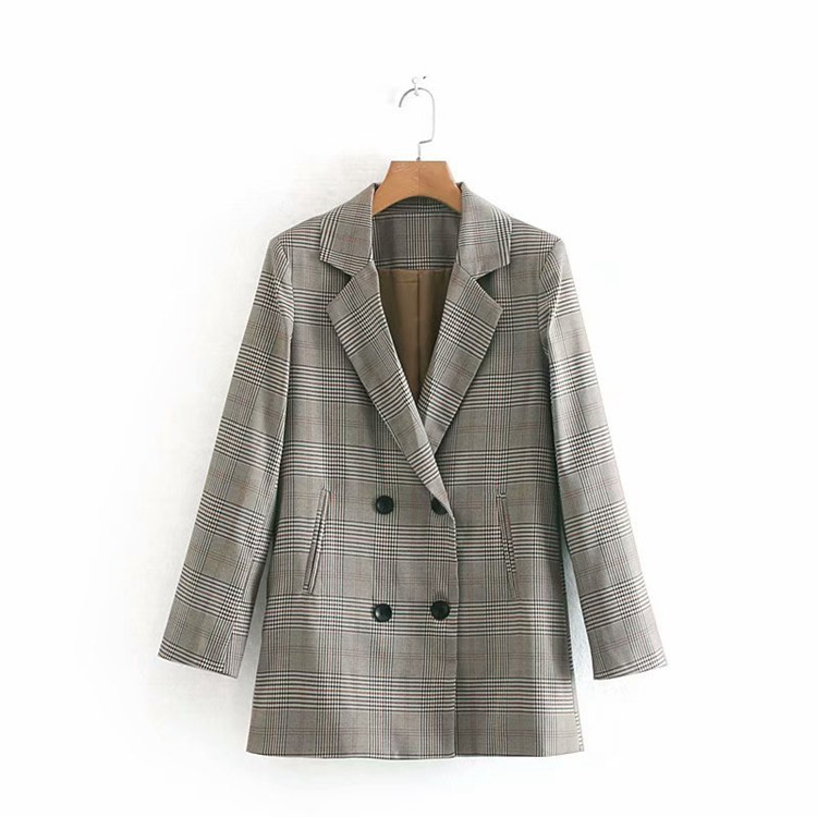 Geaca dama in carouri cu nasturi si maneci lungi