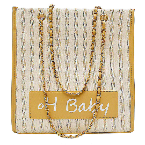 Geanta de dama in dungi cu inscriptie in mai multe culori