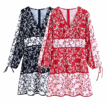 Rochie de dama decupata cu motive florale in negru si rosu