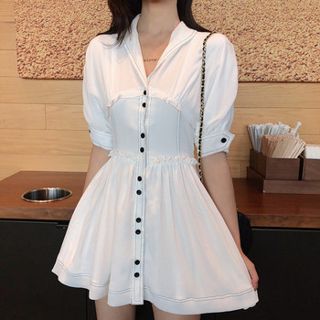 Rochie casual de dama alb cu decolteu in V