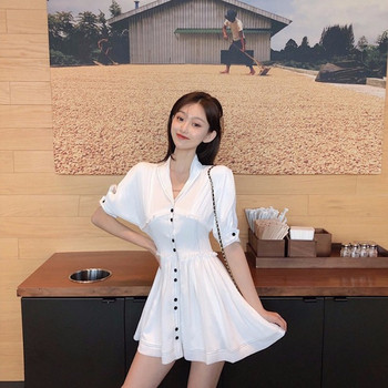 Rochie casual de dama alb cu decolteu in V