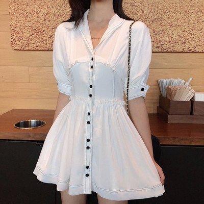 Rochie casual de dama alb cu decolteu in V