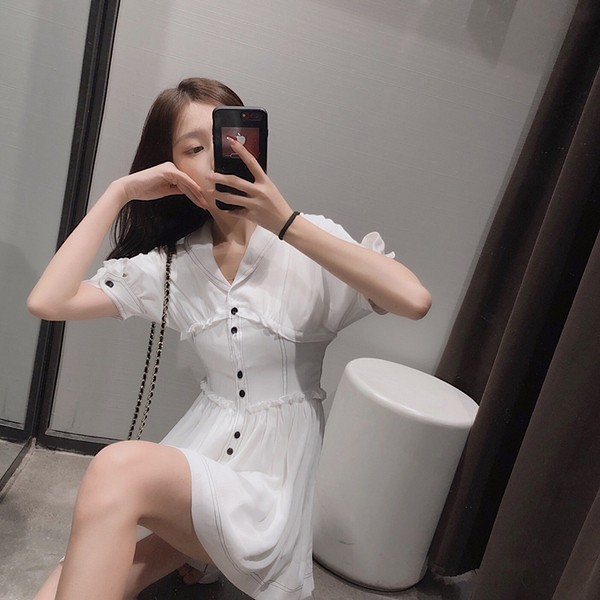 Rochie casual de dama alb cu decolteu in V