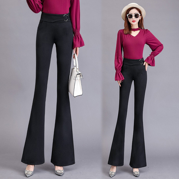 Modern női nadrág fekete színben, magas derékkal