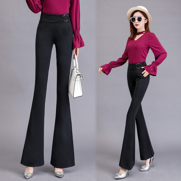 Modern női nadrág fekete színben, magas derékkal