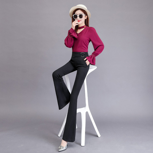 Modern női nadrág fekete színben, magas derékkal