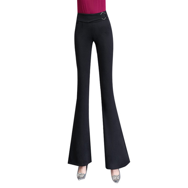 Modern női nadrág fekete színben, magas derékkal