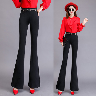 Модерен дамски панталон в черен цвят с колан