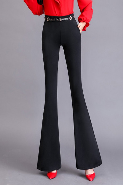 Модерен дамски панталон в черен цвят с колан