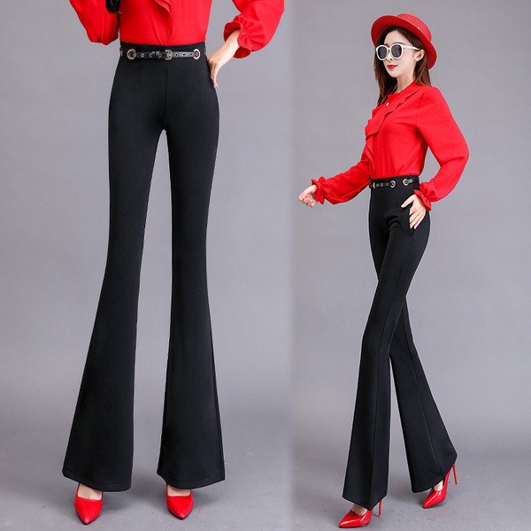 Модерен дамски панталон в черен цвят с колан