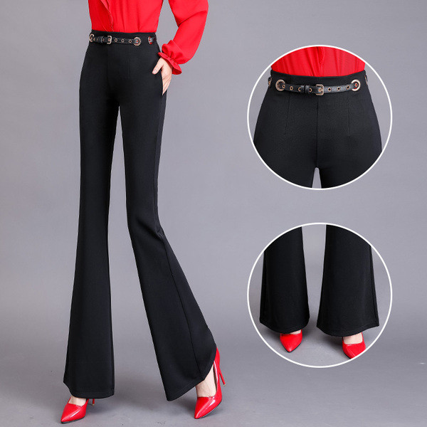 Модерен дамски панталон в черен цвят с колан