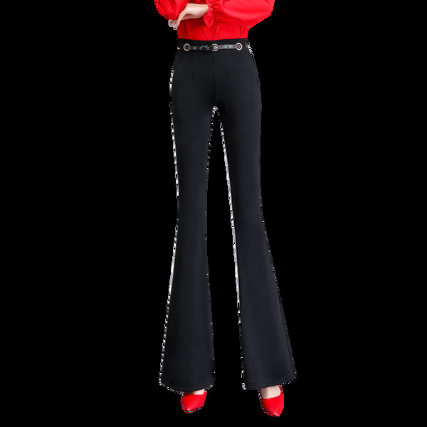 Модерен дамски панталон в черен цвят с колан