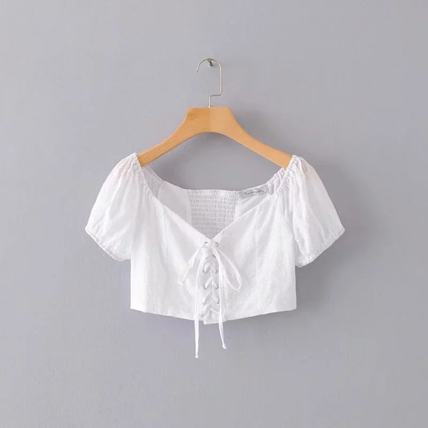 Bluză de damă modernă cu cravate - culoare albă