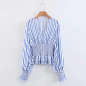 Cămașă actuală de damă în dungi cu decolteu în V