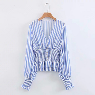 Cămașă actuală de damă în dungi cu decolteu în V