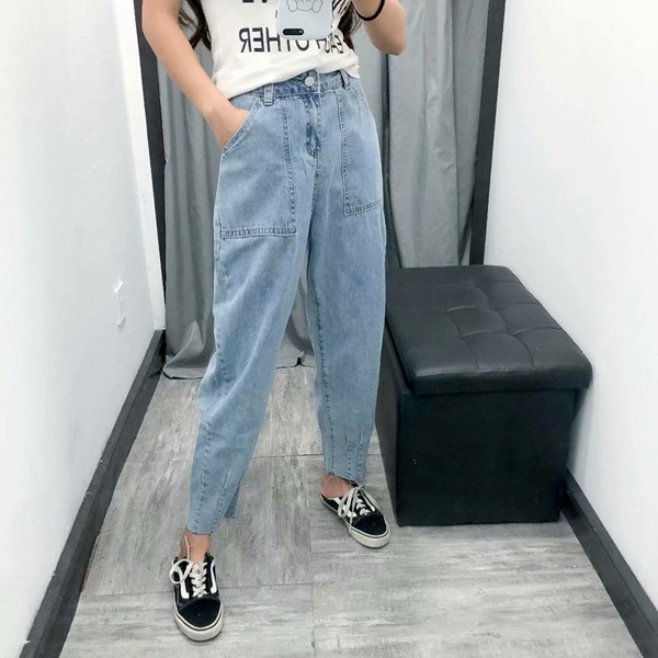 Blugi lungi de dama cu buzunare albastre