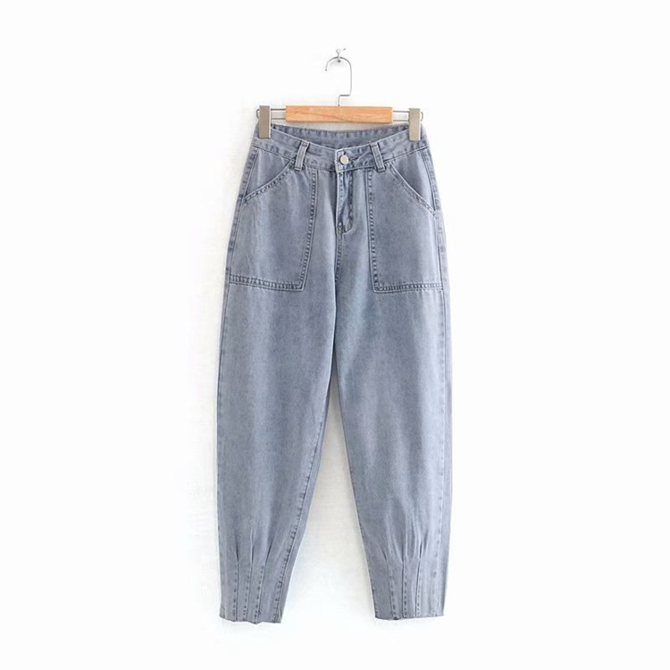 Blugi lungi de dama cu buzunare albastre